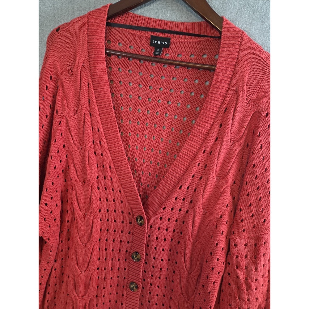 Torrid 3X Cable Crochet Knit Boyfriend Cardigan Sweater Burnt Orange Autumn Y2K